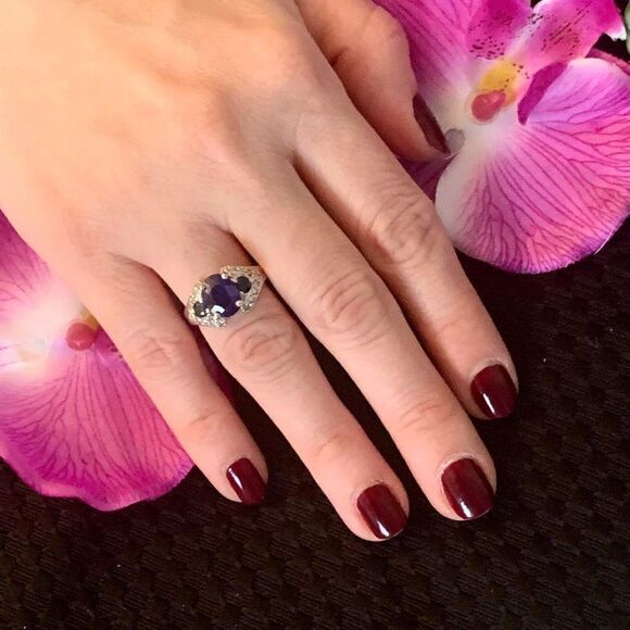 Diamond Sapphire Ring 14k Gold 3.31 TCW Women Certified $2,800 912271 - Picture 1 of 15